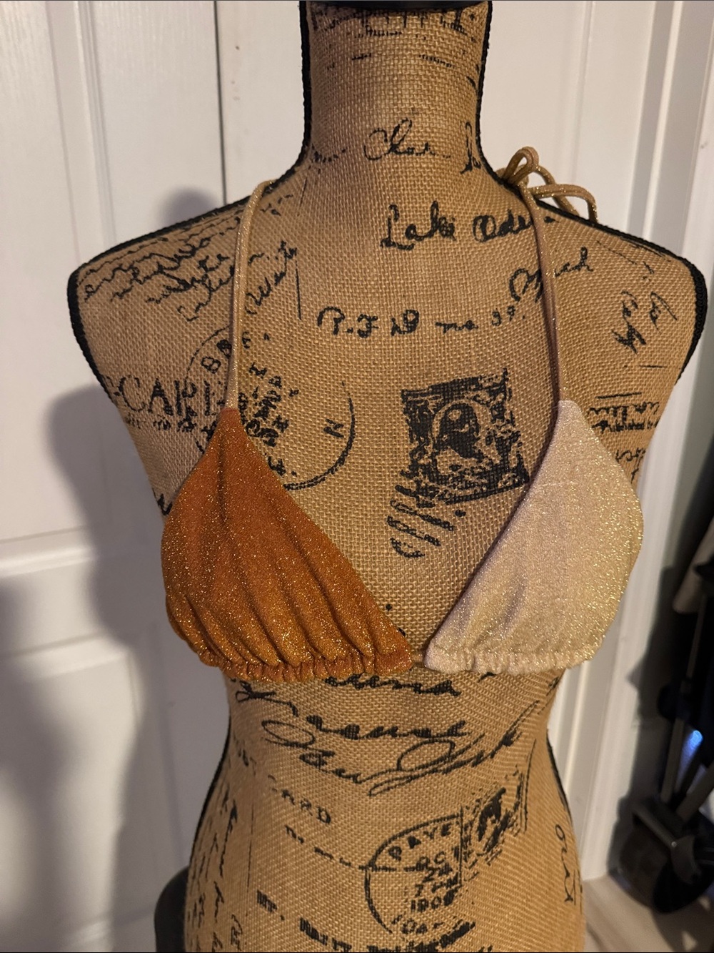 Shimmery Two-Tone Triangle Bikini Top - Copper & Champagne